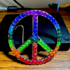Peace Rainbow Rhinestone Belt Buckle, 3.5 diameter